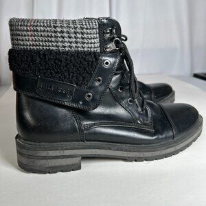 Tommy Hilfiger Women’s 8.5 M Ankle Boots Lace Dyan Black Leather Warm Outdoor‎